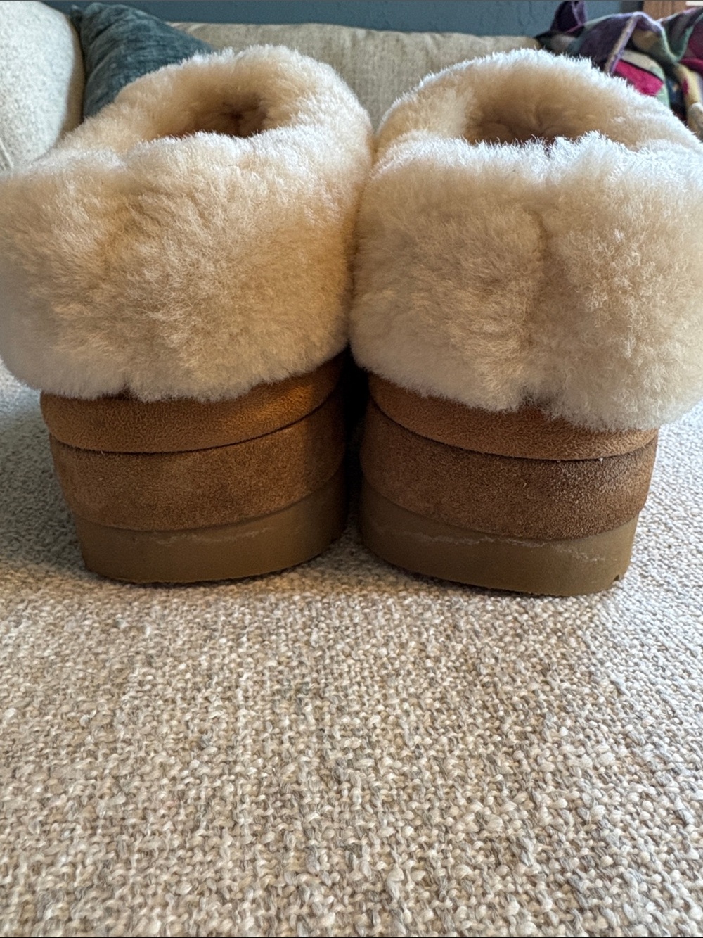 UGG Chestnut/Tan Quilted Suede Shearling Slip-Ons - Picture 3 of 7